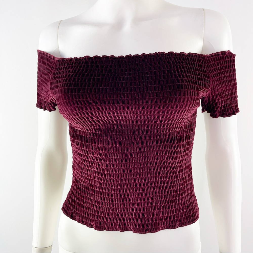 Light Before Dark Urban Outfitters Dark Red Shirred Crop Top Short Sleeve Size M